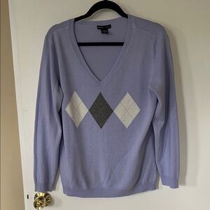 New York and Company Lavender Argyle V-Neck Sweater